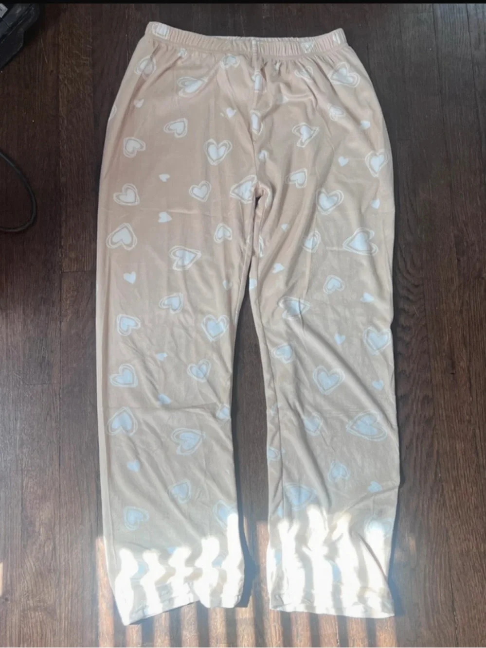 Girls Beige Heart-Print Fleece Pajama Pants